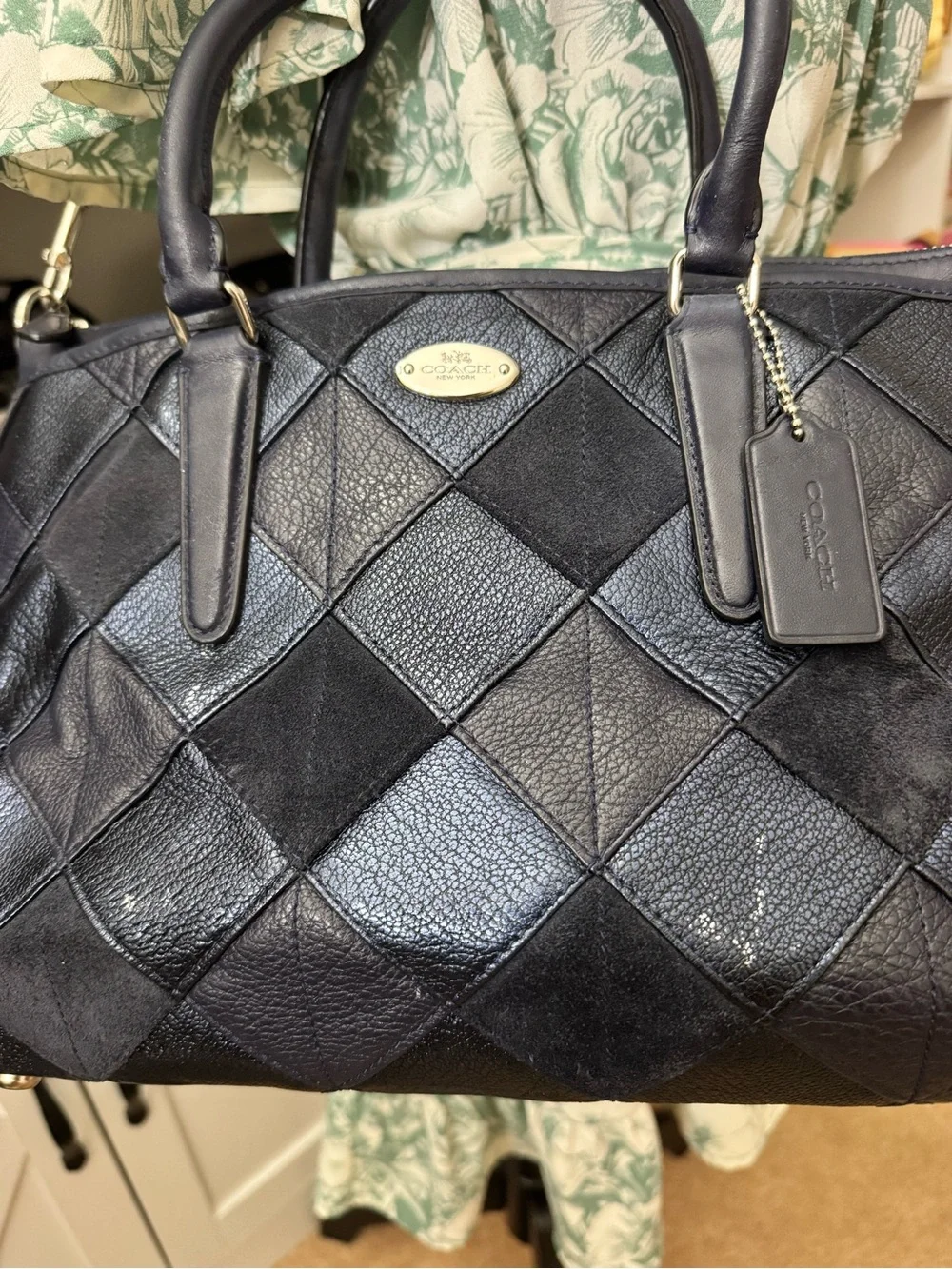 Coach Blue and Black Patchwork Morgan Satchel
